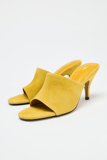 MULES À TALONS EN CUIR - Moutarde de Zara - Image 3