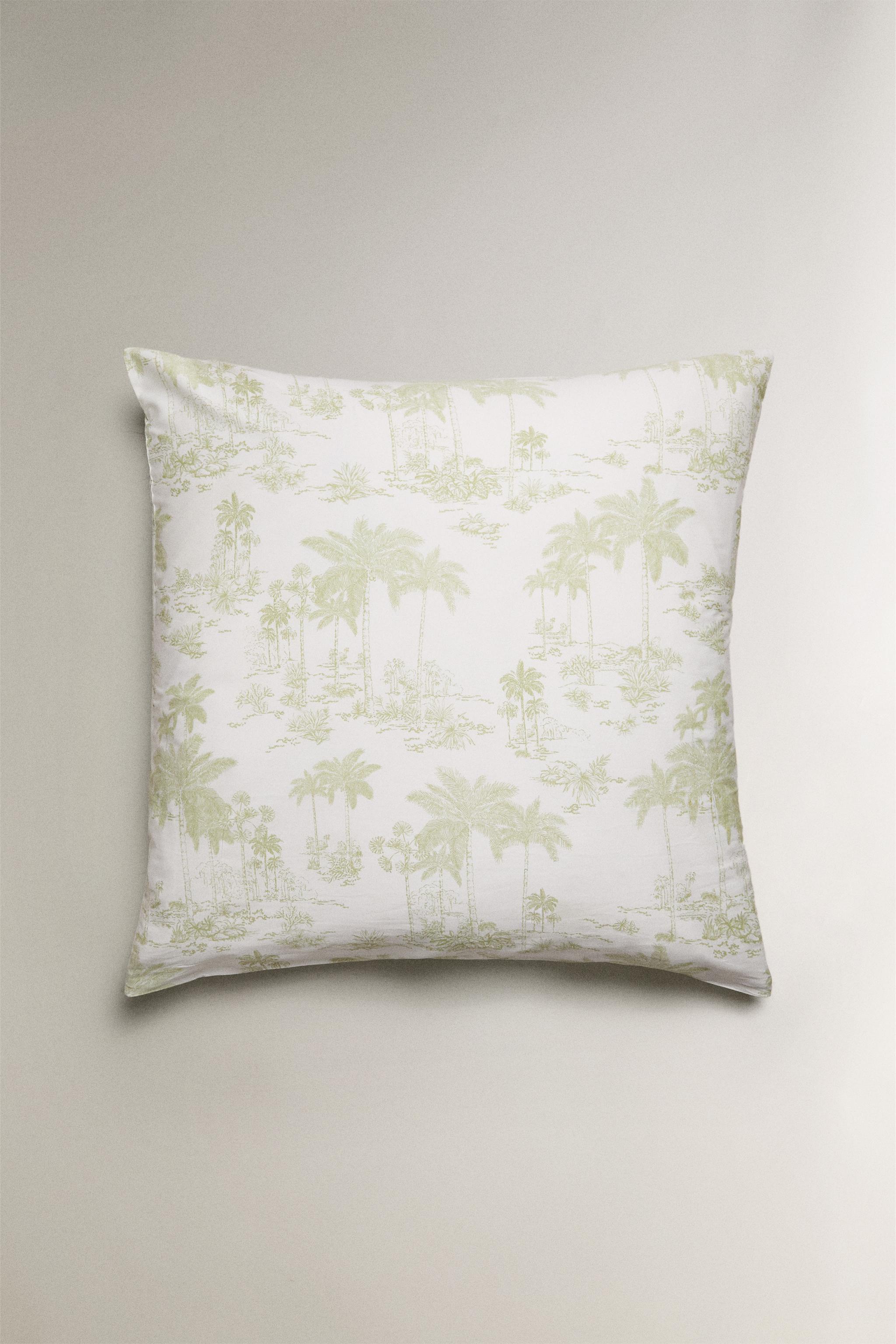 TOILE DE JOUY SATEEN PILLOWCASE WITH PALM TREES
