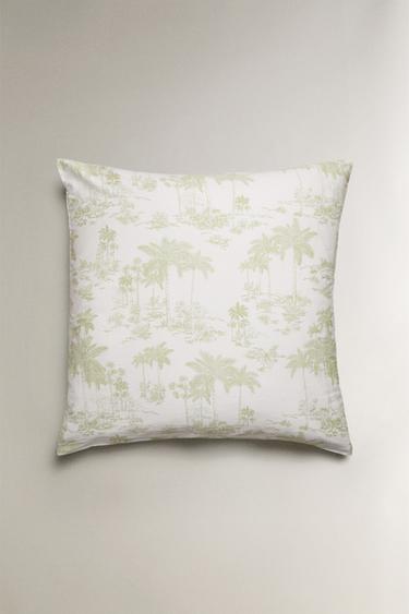 TOILE DE JOUY PALM TREE SATEEN PILLOWCASE - Green by Zara - Image 1