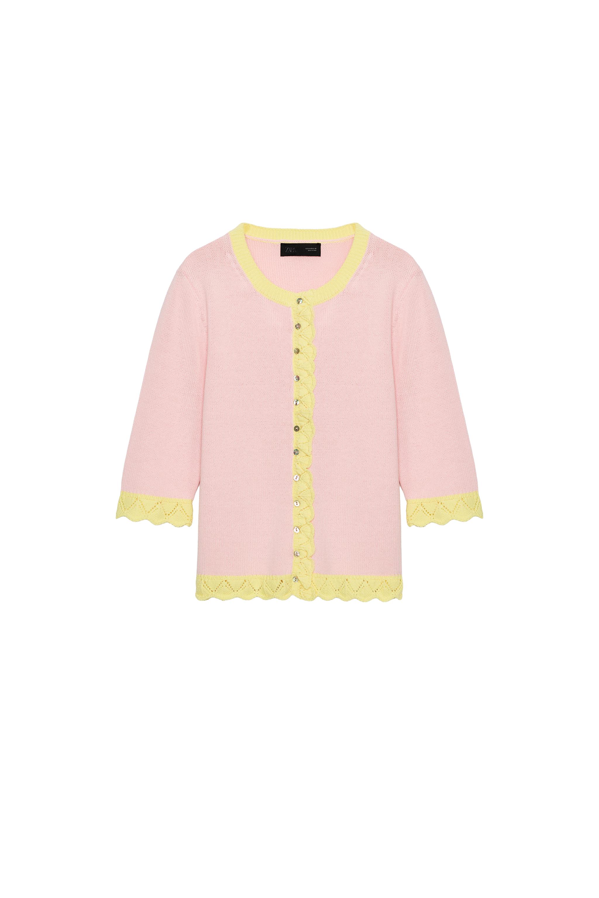ポインテルコンビネーションニットジャケット - ピンク | ZARA Japan