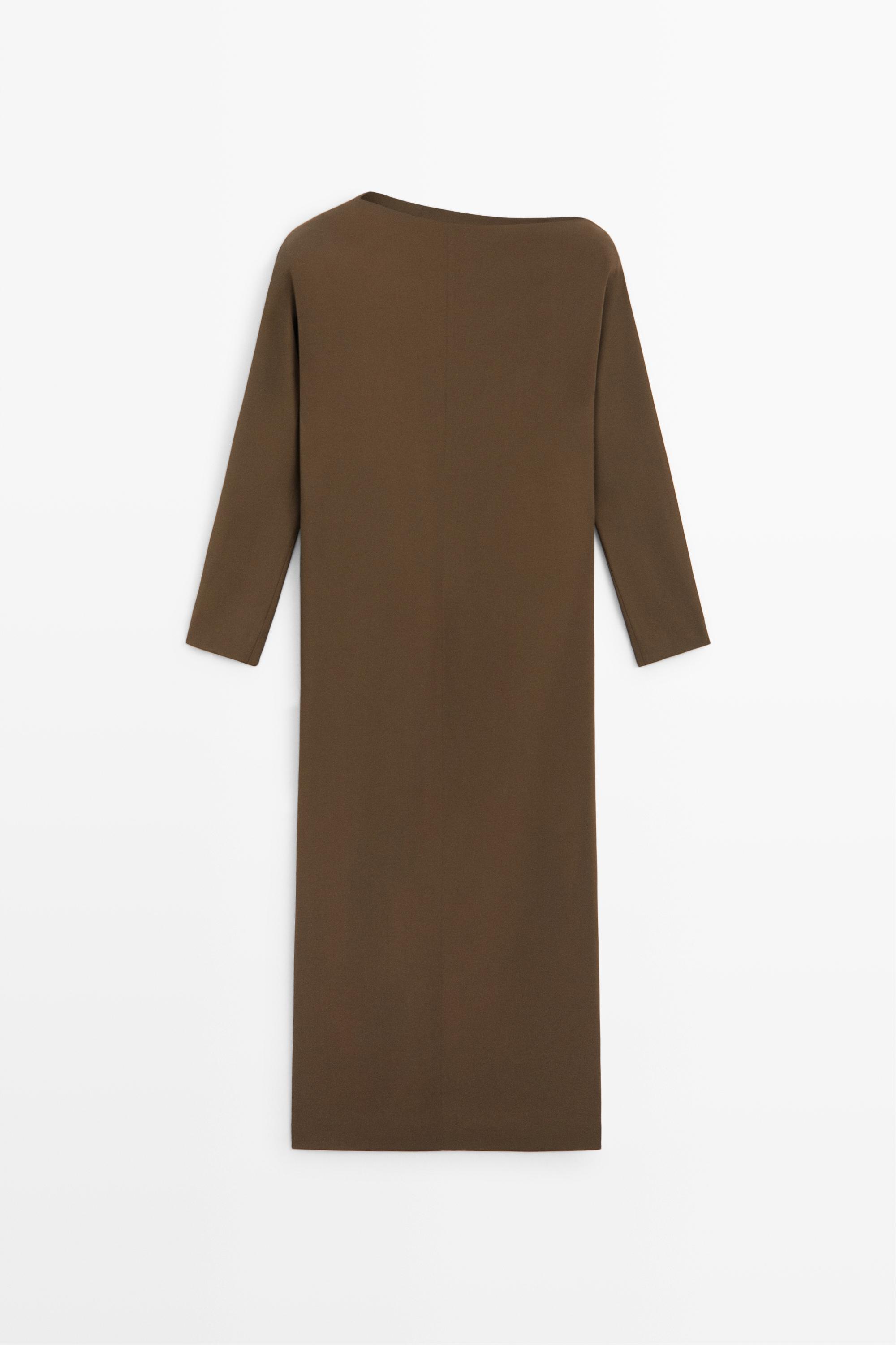 Fluid midi dress with asymmetrical neckline