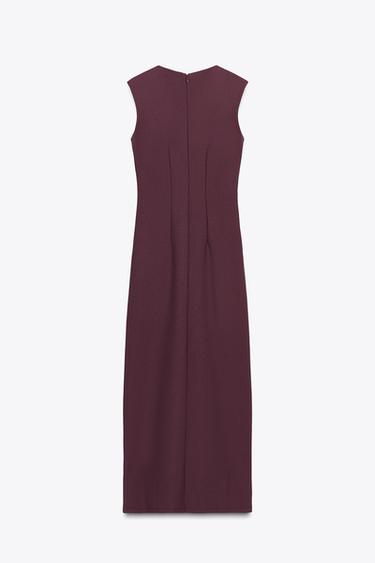 GATHERED CREPE DRESS - Burgundy by Zara - Image 5