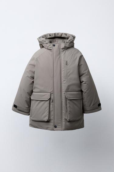 PARKA À CAPUCHE EFFET FOURRURE AMOVIBLE DÉPERLANTE - Gris taupe de Zara - Image 1