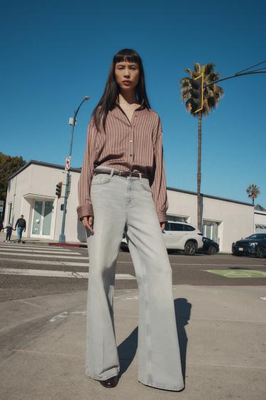 STRIPED SATIN SHIRT - Brown / Taupe by Zara - Image 0