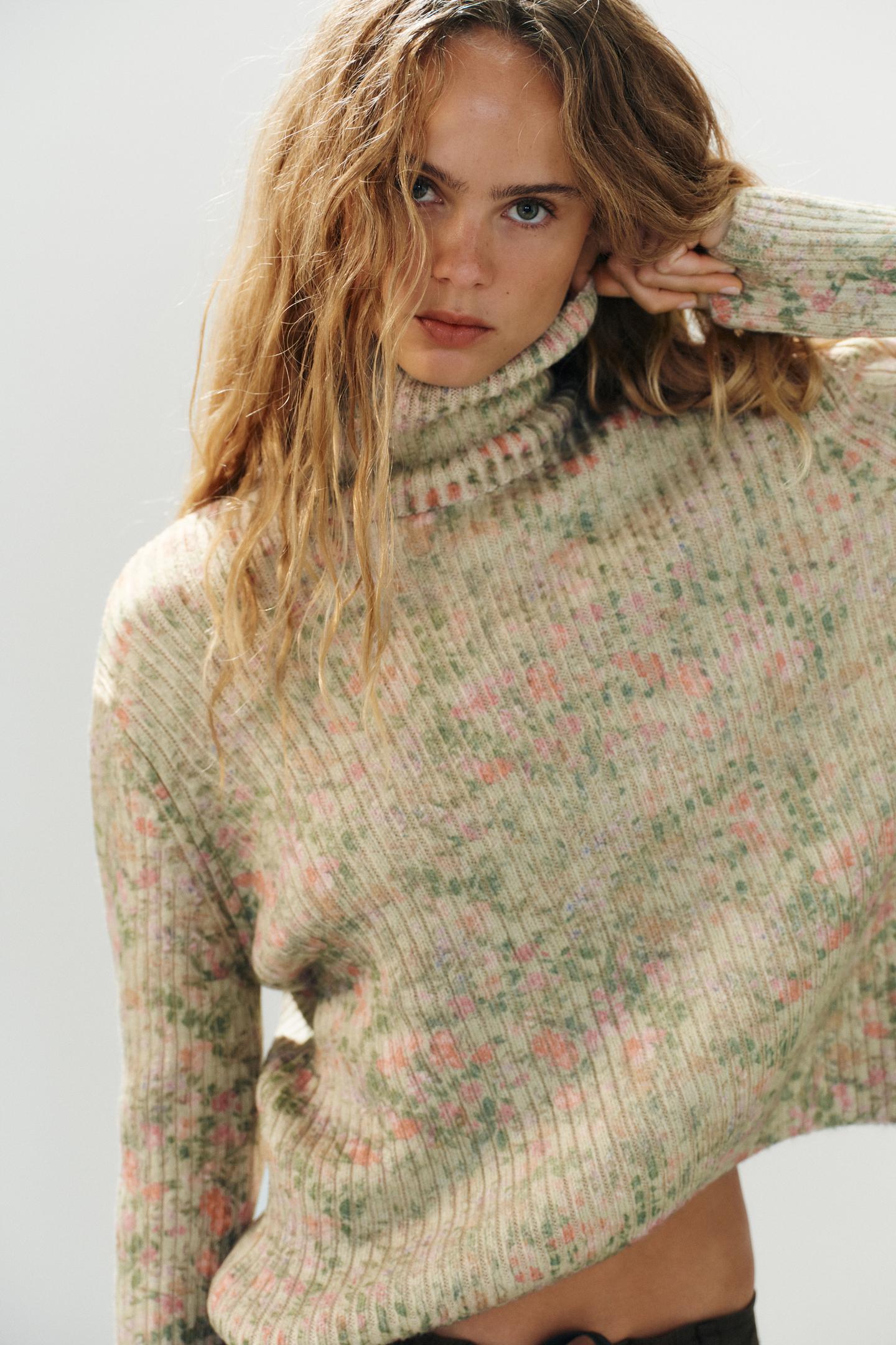 Женский свитер Zara Floral Print Ribbed Knit Jumper, цвет: Разноцветный — фото 5