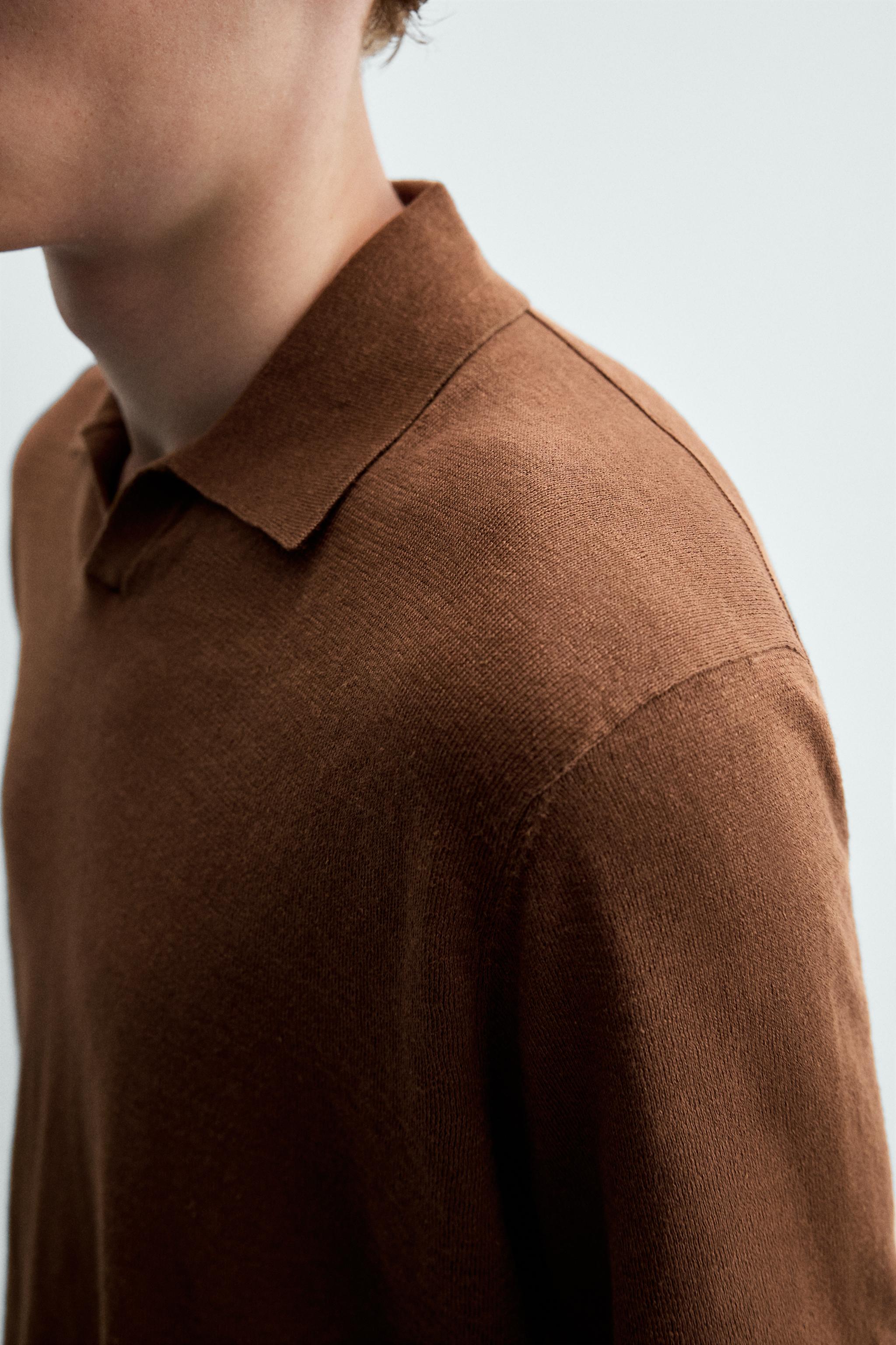 Мужские свитеры Zara HEMP COTTON BLEND KNIT POLO — фото 6