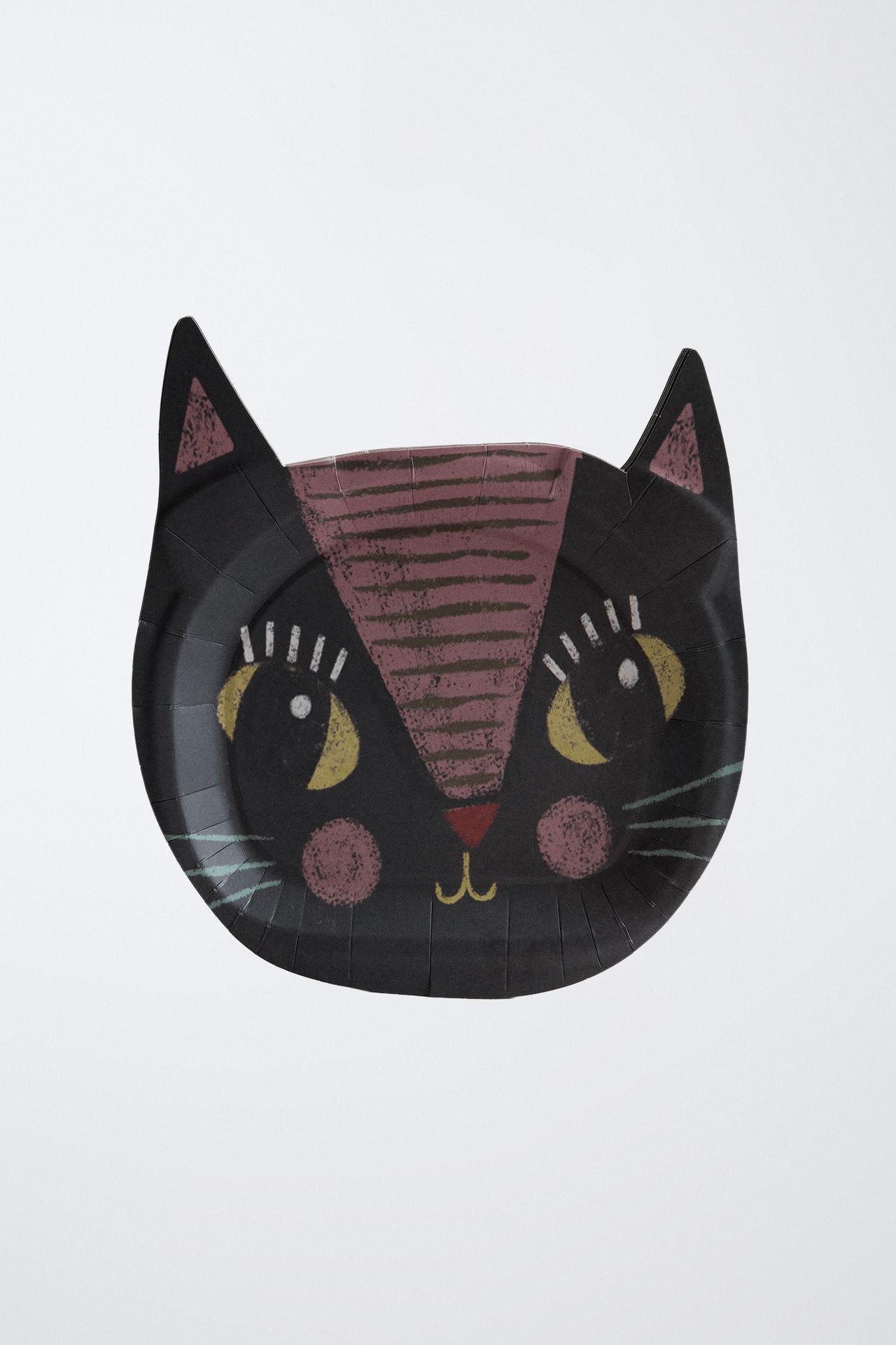 PACK OF HALLOWEEN BLACK CAT KIDS PAPER PLATES (PACK OF 12) — Multicolored