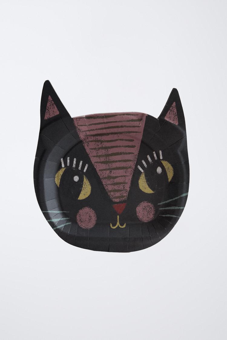 PACK OF HALLOWEEN BLACK CAT KIDS PAPER PLATES (PACK OF 12) — Multicolored