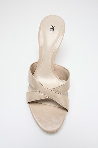 Zara LEATHER MULE SANDALS - Beige
