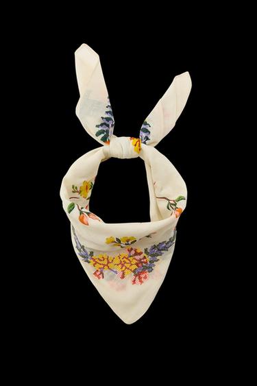 Zara EMBROIDERED COTTON SCARF - Ecru - Image 0