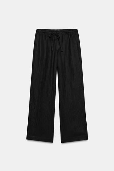CALÇA RETA CINTURA AJUSTÁVEL - Preto da Zara