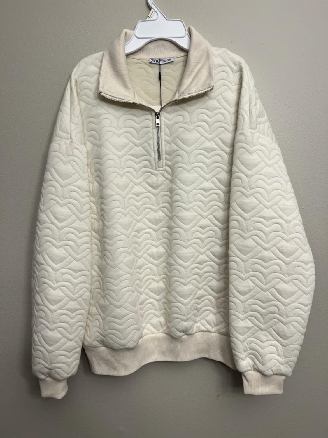 QUARTER ZIP QUILTED HEART SWEATSHIRT