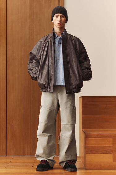 Zara 復古人造皮革夾克 - 深棕黃色