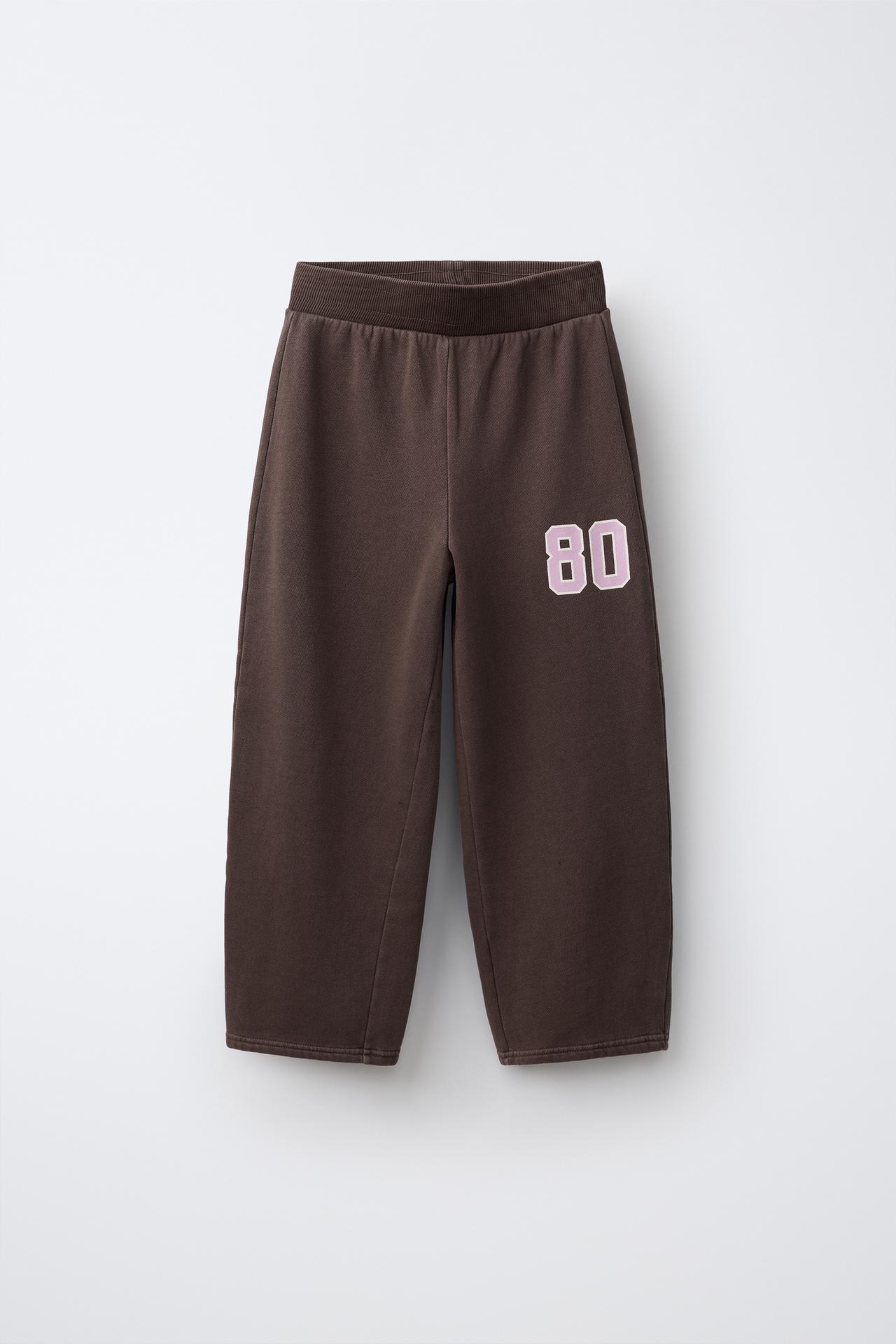 WASHED-EFFECT WIDE-LEG PANTS — Brown