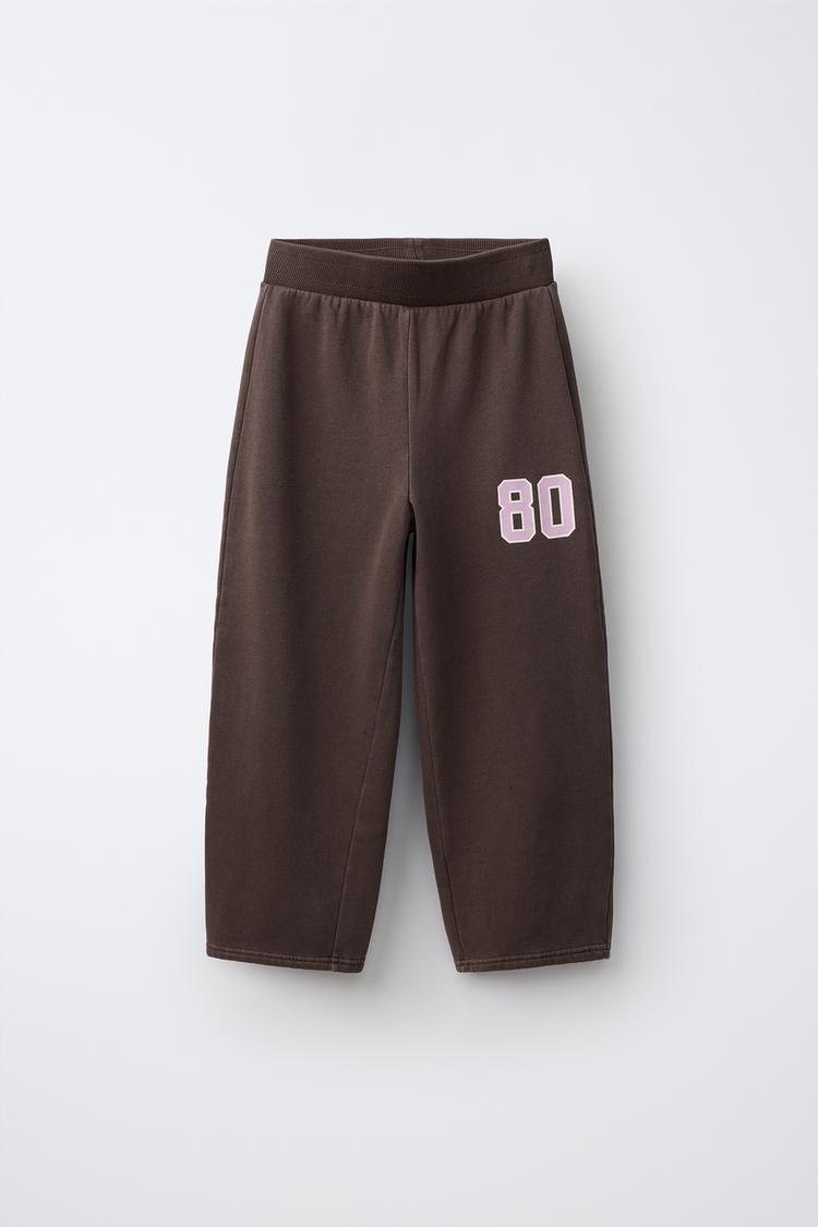 WASHED-EFFECT WIDE-LEG PANTS — Brown