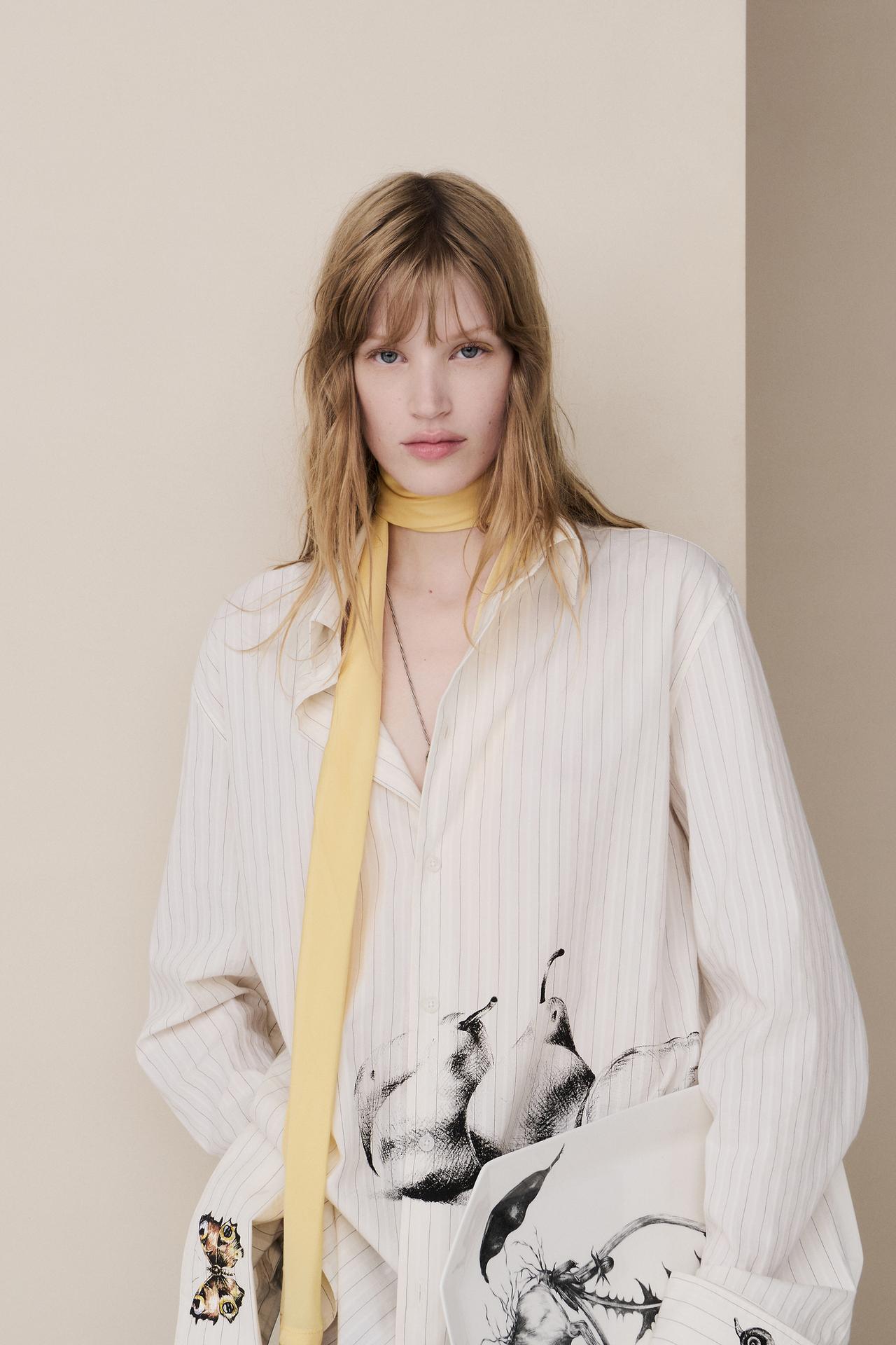 STRIPED PRINT OVERSIZED SHIRT — Ecru / Black