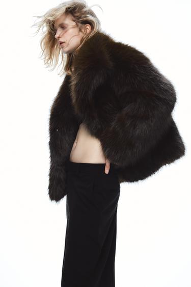 SHORT FAUX FUR COAT ZW COLLECTION - Brown by Zara