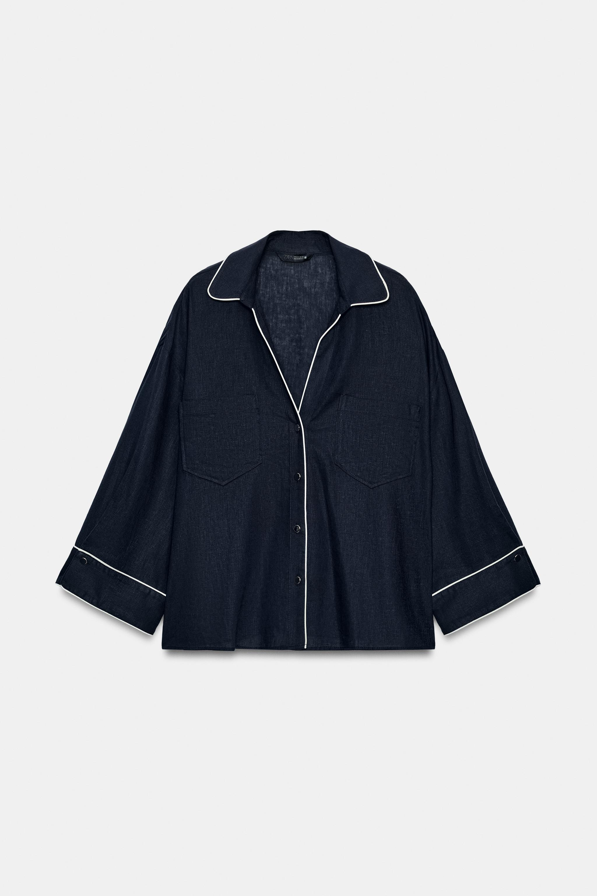 LINEN BLEND SHIRT WITH CONTRAST PIPING