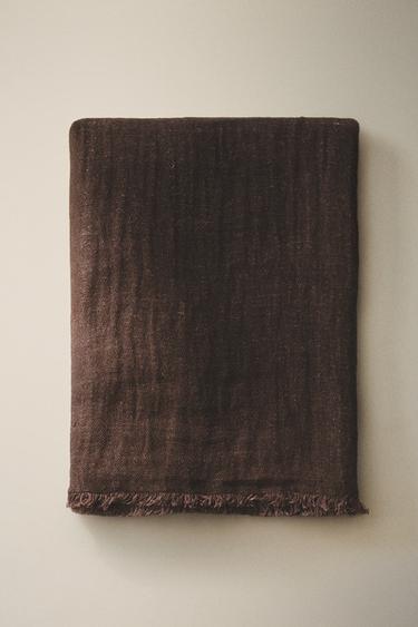 FRINGED LINEN THROW - Brown by Zara - Image 5