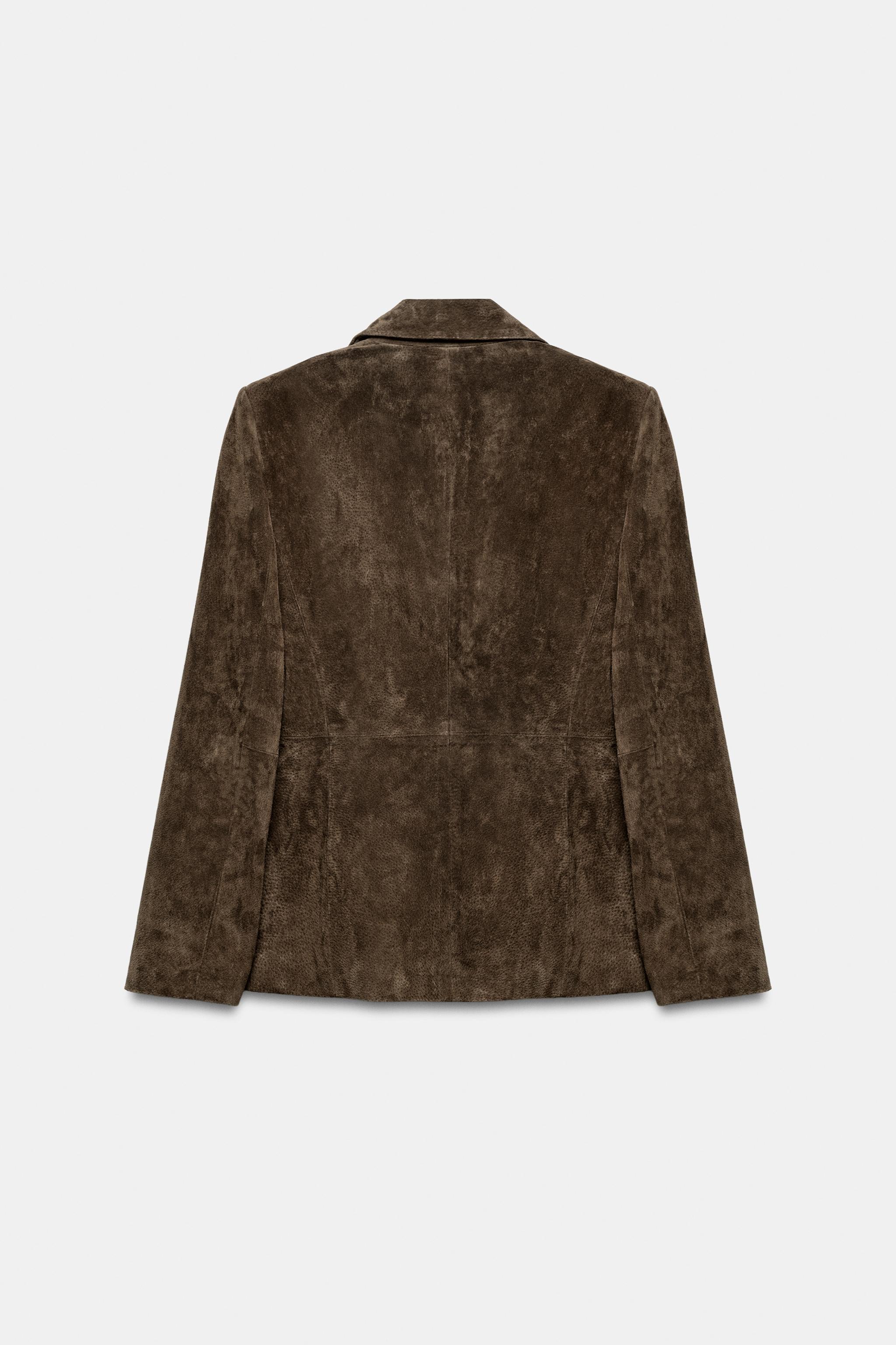 BLAZER À BOUTONNAGE CROISÉ 100% CUIR DAIM