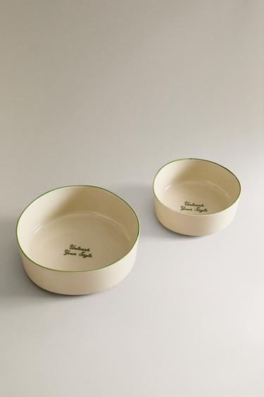 CERAMIC PET FOOD BOWL WITH SLOGAN DETAIL - Green by Zara - Image 1