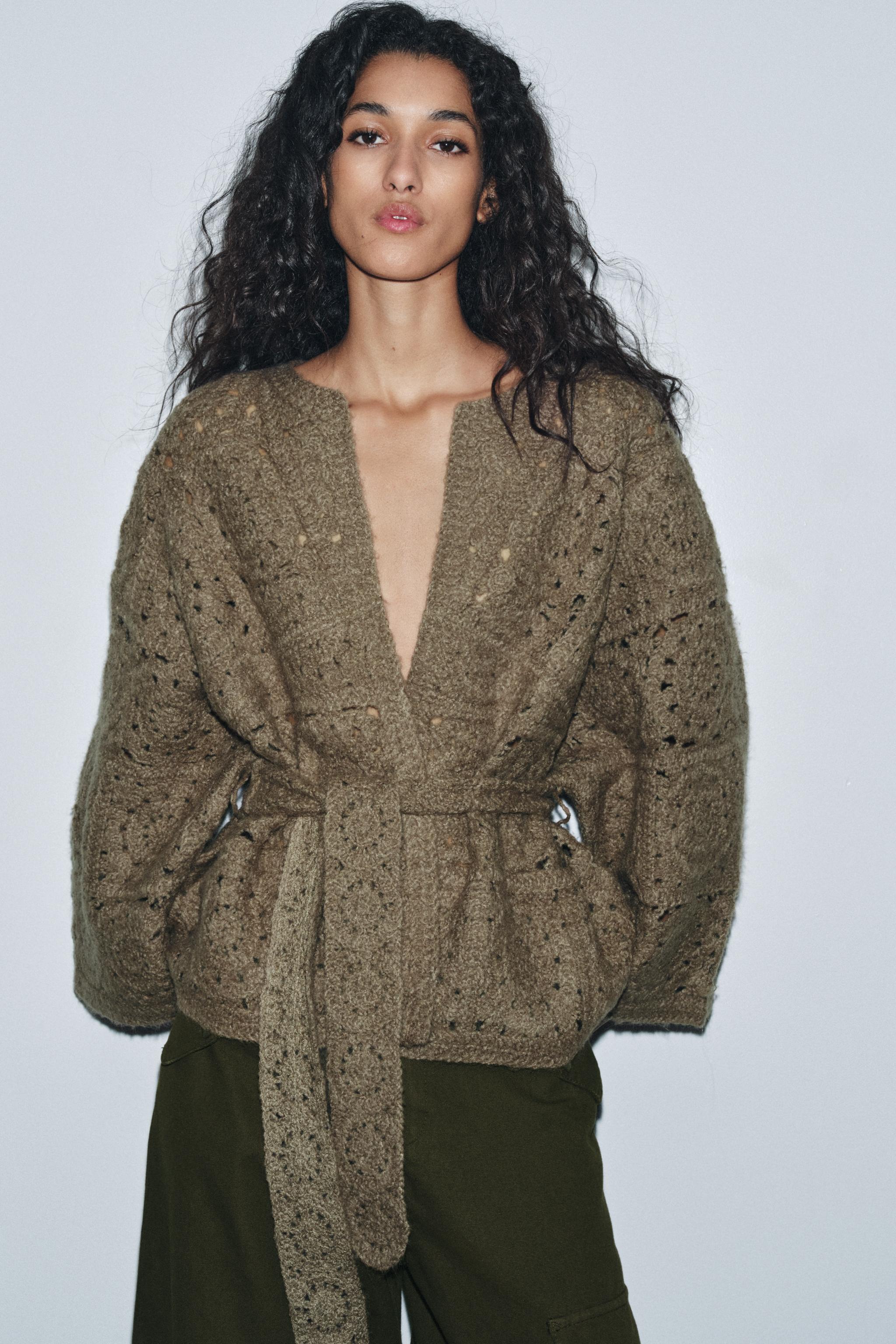 CARDIGAN WITH BELT - Light khaki | ZARA United States