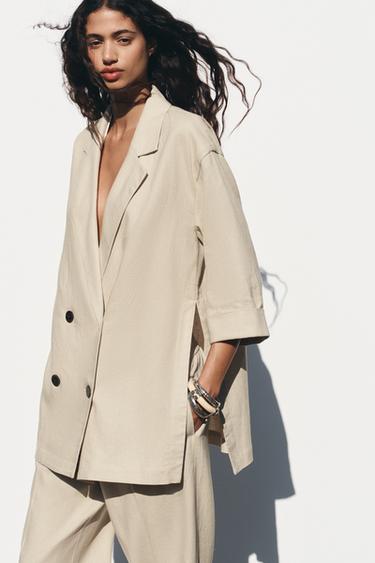 DOUBLE-BREASTED LINEN BLEND BLAZER - Light beige by Zara - Image 1