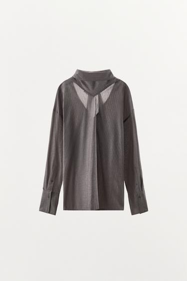 STRIPED SHIRT WITH BOW - Grey by Zara - Image 4