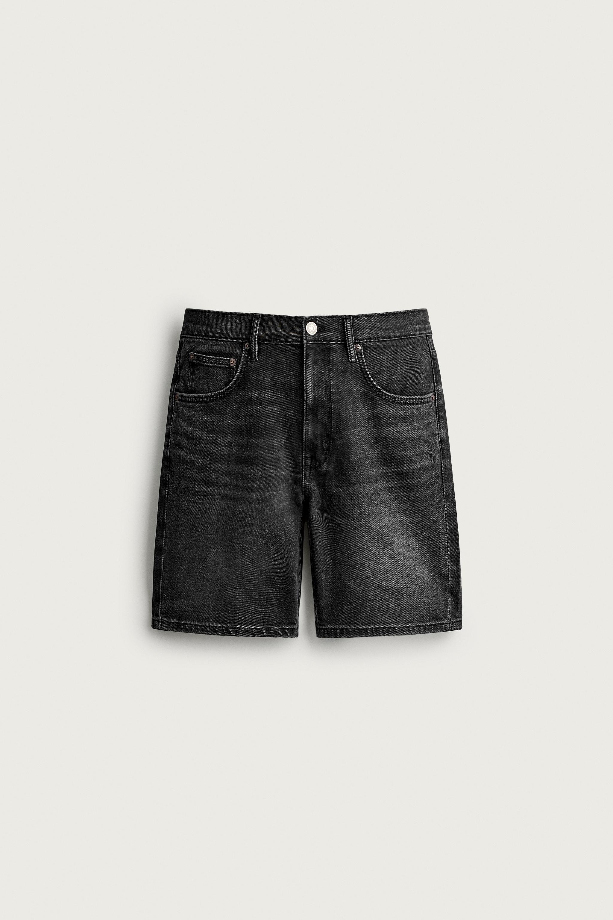 REGULAR FIT DENIM SHORTS — Charcoal