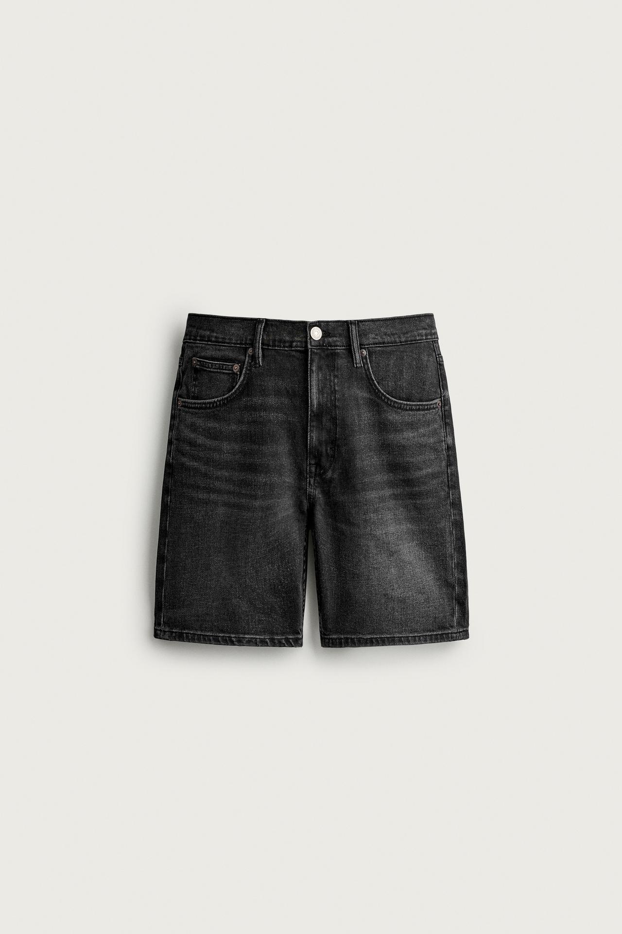REGULAR FIT DENIM SHORTS — Charcoal