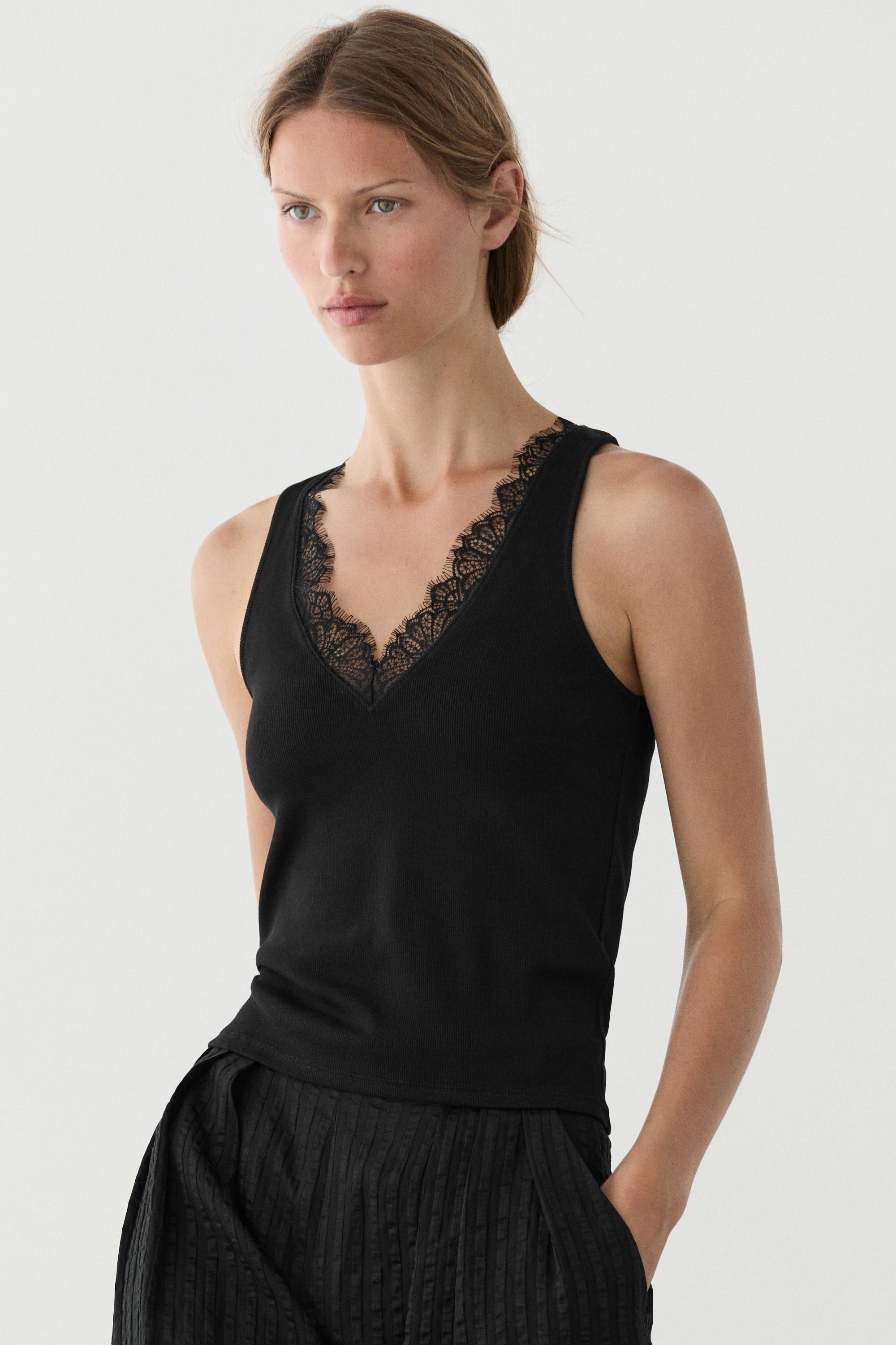 V-neck top with lace detail
