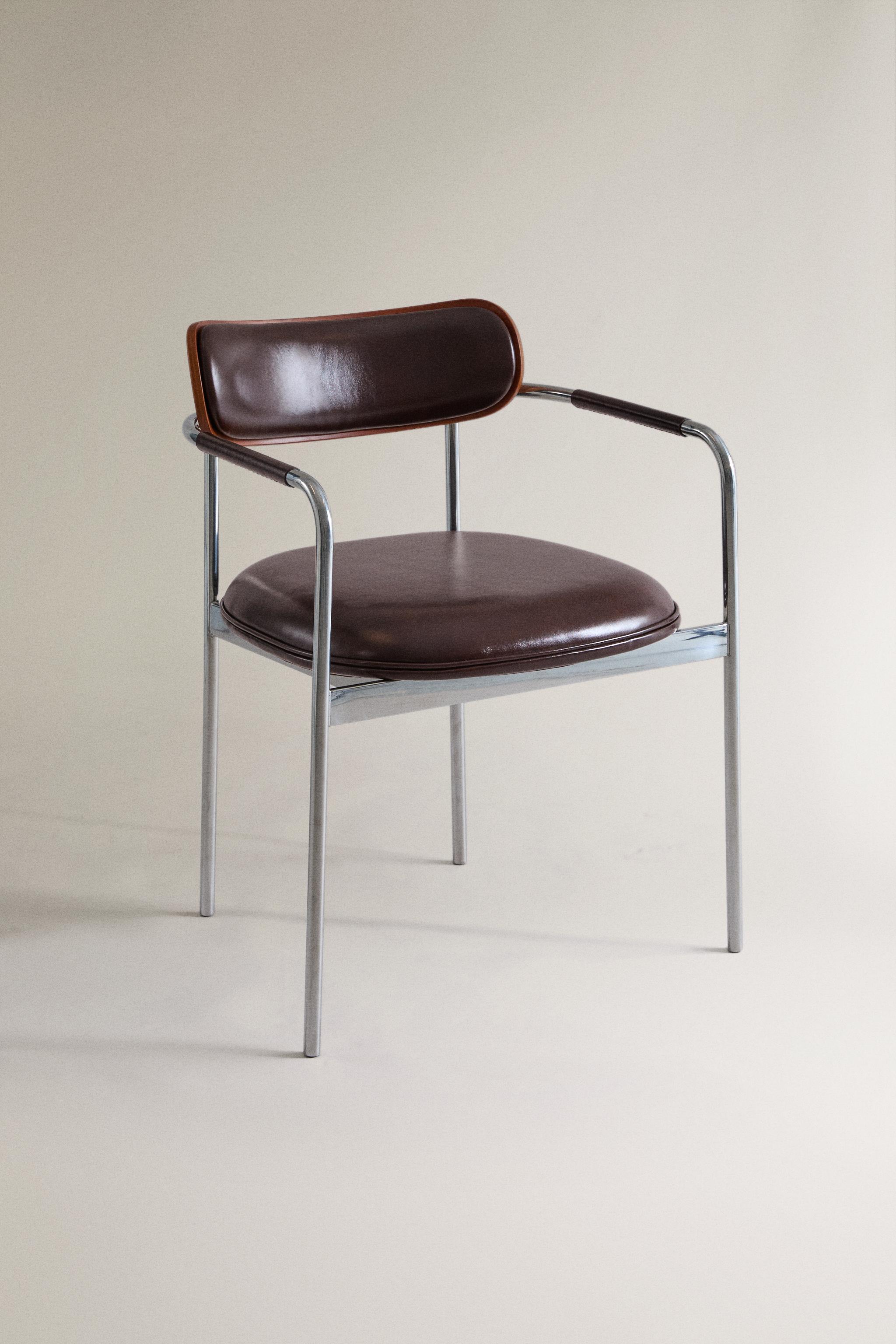 LEATHER AND STAINLESS STEEL CHAIR