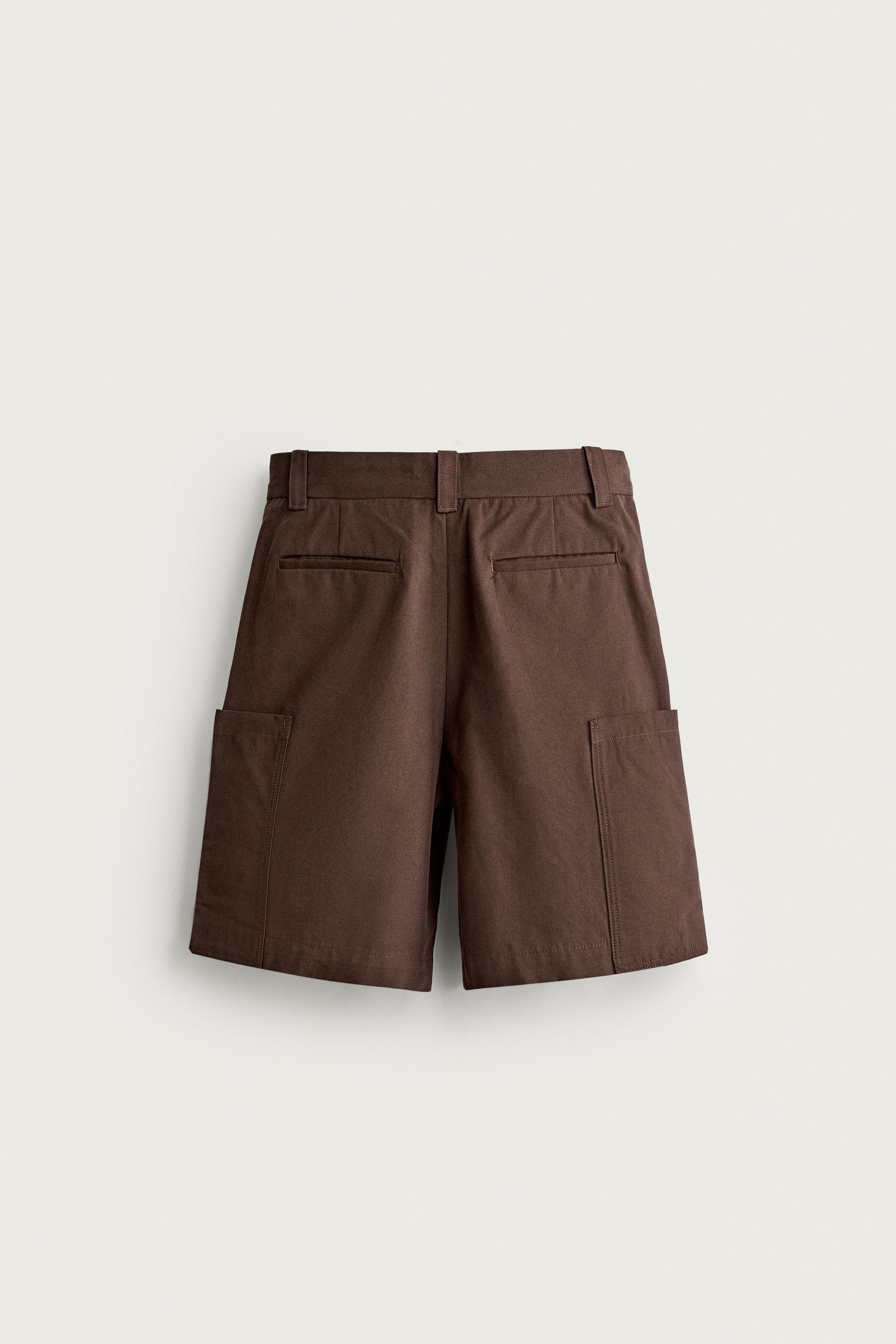 Zara PİLİLİ RELAXED FIT KARGO BERMUDA görsel 2