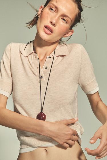 TOP POLO COMBINADO DE TRICÔ - Bege-claro da Zara