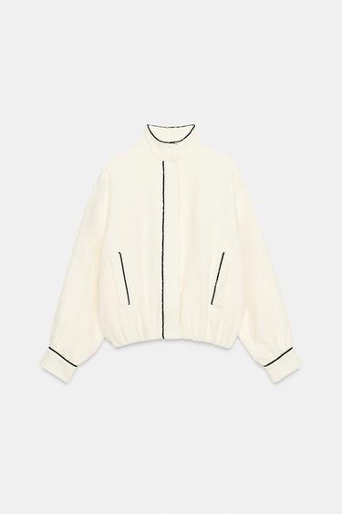 CONTRASTING TRIM BOMBER JACKET - Ecru by Zara
