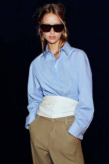 SHIRT WITH DARTS AND TURN-UP CUFFS — Blue / White 1