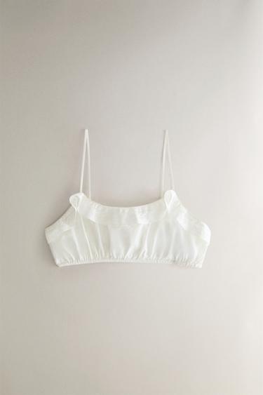 Zara LACE RUFFLE CROP TOP - Ivory - Image 0