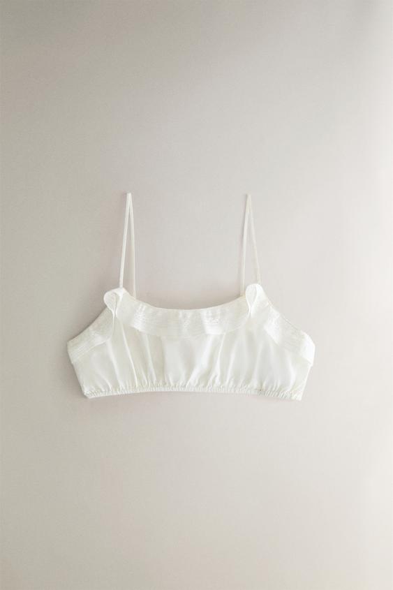 TOP CURTO COM BABADO E RENDA - Marfim da Zara - Imagem 0