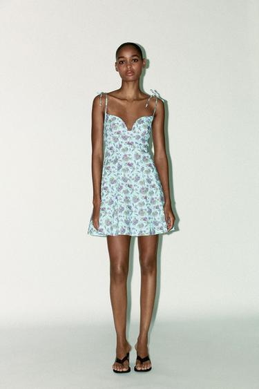 FLORAL POPLIN DRESS - Turquoise by Zara - Image 0