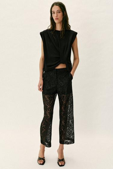LACE STRAIGHT-LEG TROUSERS - Black by Zara