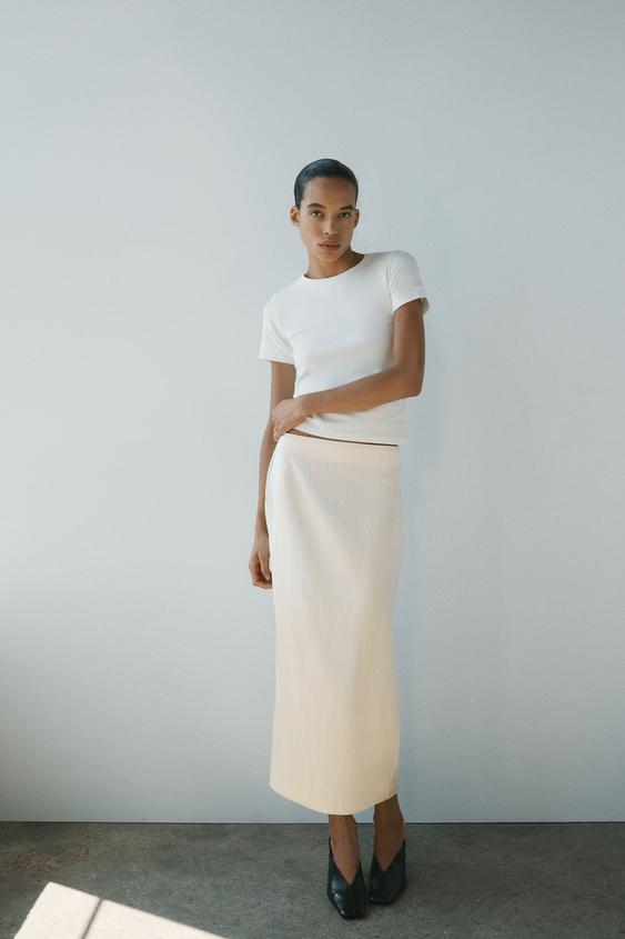SATIN MIDI SKIRT - Beige by Zara - Image 0