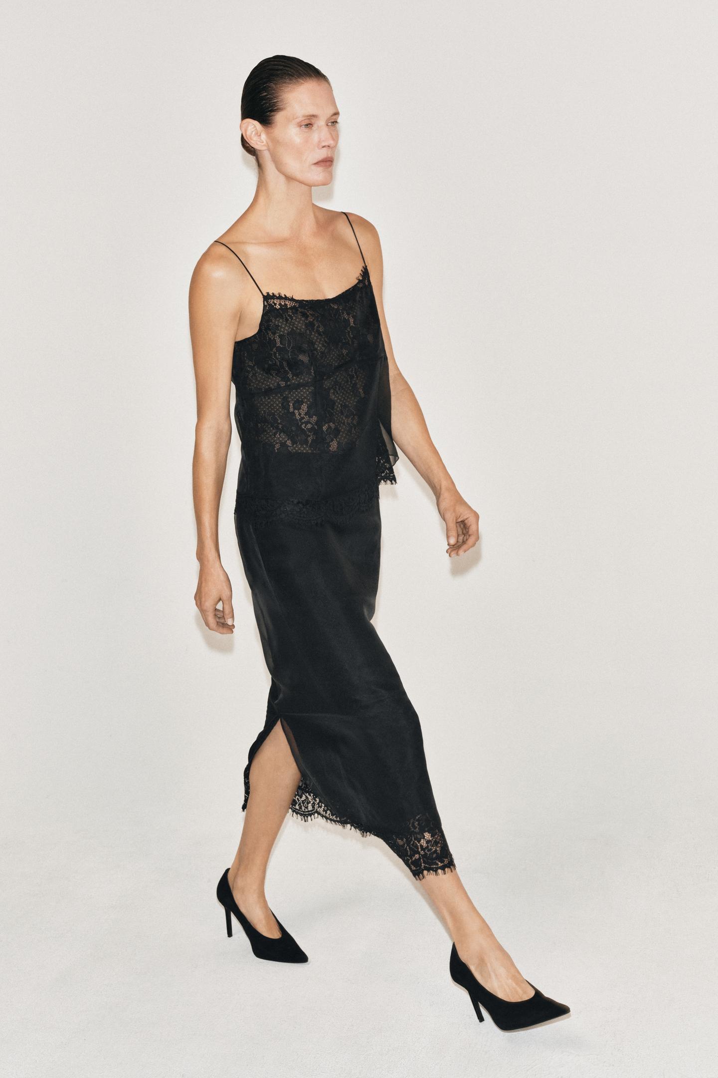 Женская юбка Zara ZW Collection 100% Silk Lace, цвет: Чёрный — фото 5