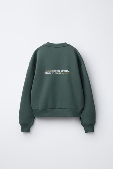 SLOGAN PRINT SWEATSHIRT - Khaki by Zara - Image 1