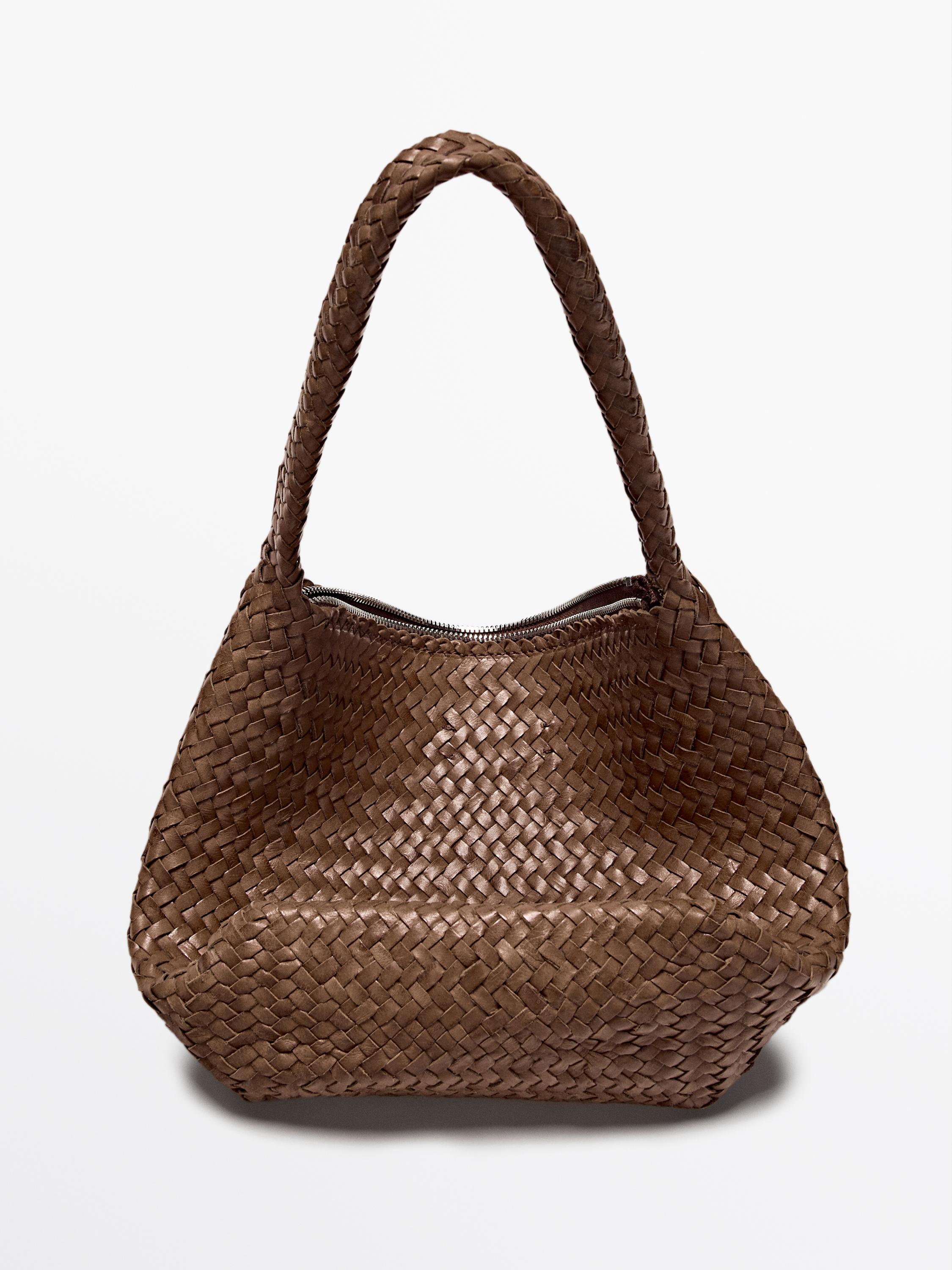 Nappa leather woven bucket bag