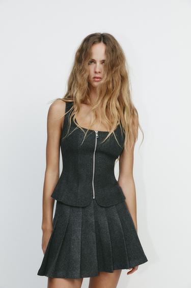 ZIP-UP WOVEN TOP - Grey marl by Zara