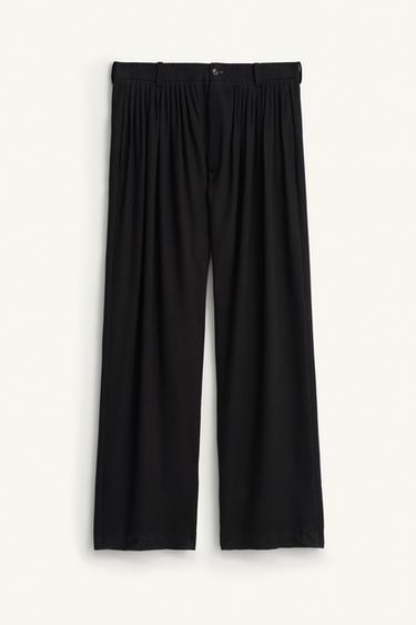 PANTALÓN PLIEGUES TRAJE LINO - LYOCELL - Negro de Zara