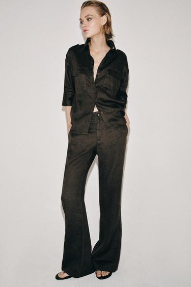 ZW COLLECTION LINEN SHIRT WITH POCKETS - Mink by Zara - Image 3