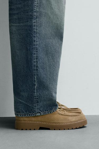 LEATHER MOC TOE SHOES - Beige by Zara - Image 0