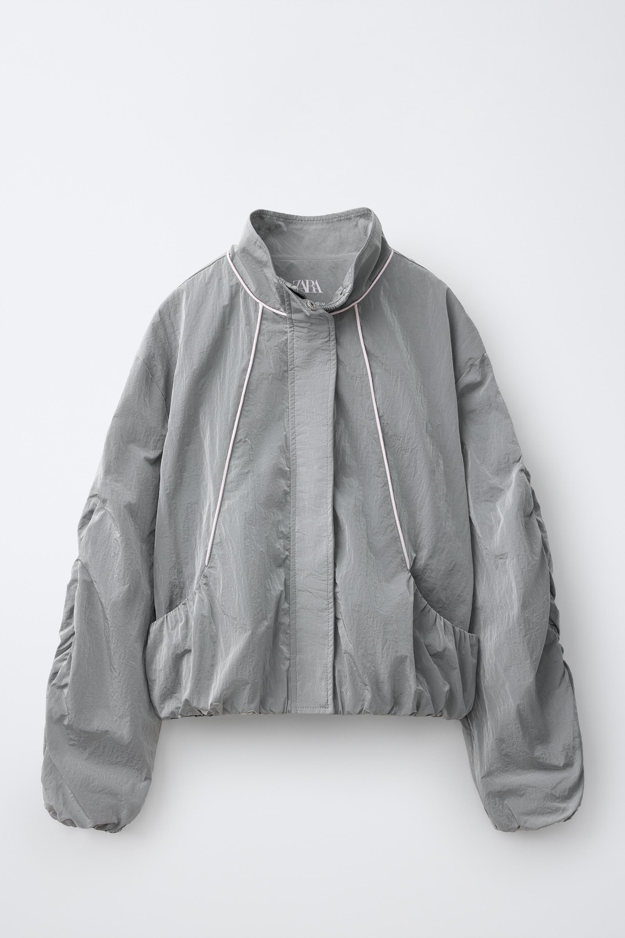 コントラストパイピング ナイロンジャケット - ダークグレー | ZARA