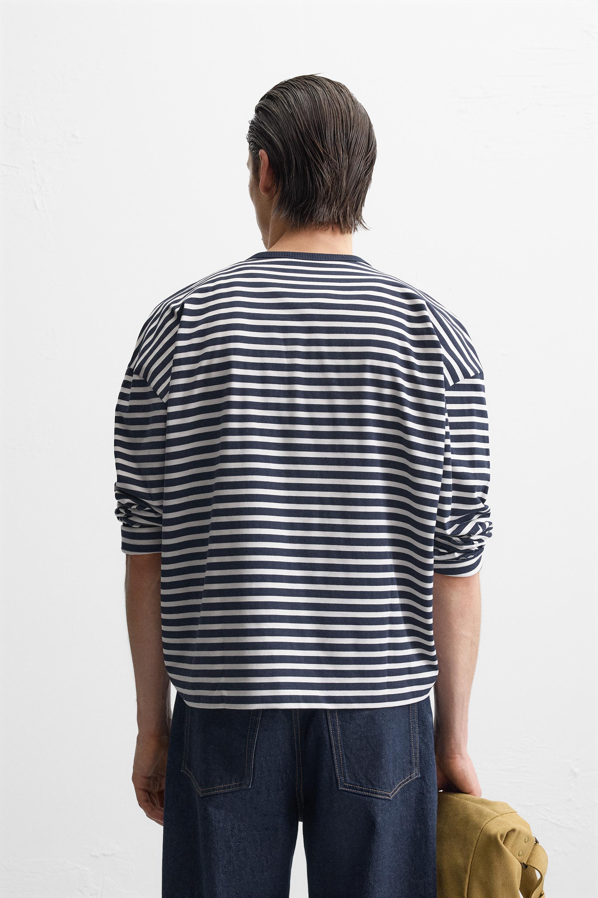 スペイン発送 ZARA ストライプパッチTシャツ ホワイトマリン LIMITED EDITION ストライプシャツ - ホワイト/グリーン | ZARA